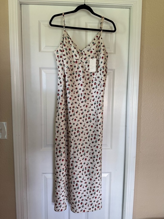a new day Dresses & Skirts - a new day Cream Slip Midi Dress with Red Rose Print